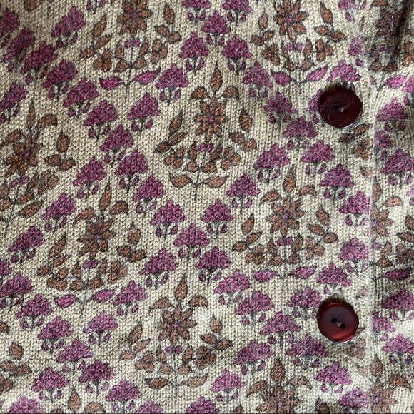 Floral Button Sweater Cardigan Fossil Pink Flowers Brown Top - Picture 3 of 8